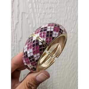 Sequin Nordstrom Purple Argyle Plaid Statement Enamel Bangle Bracelet